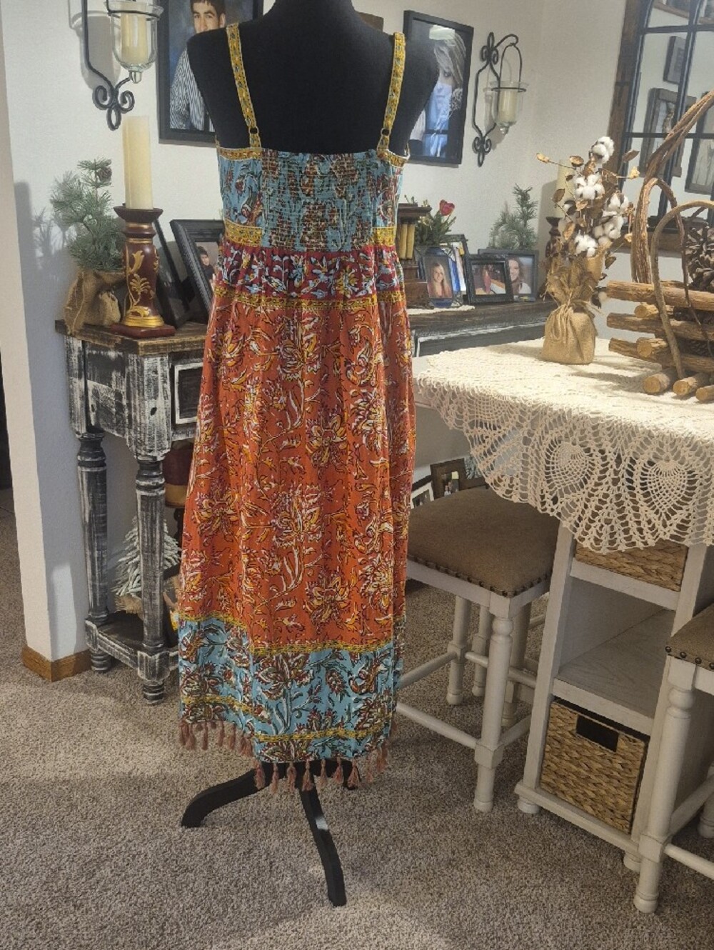 Sundance Floral Tiered Maxi Dress in Orange and Blue - Picture 8 of 14